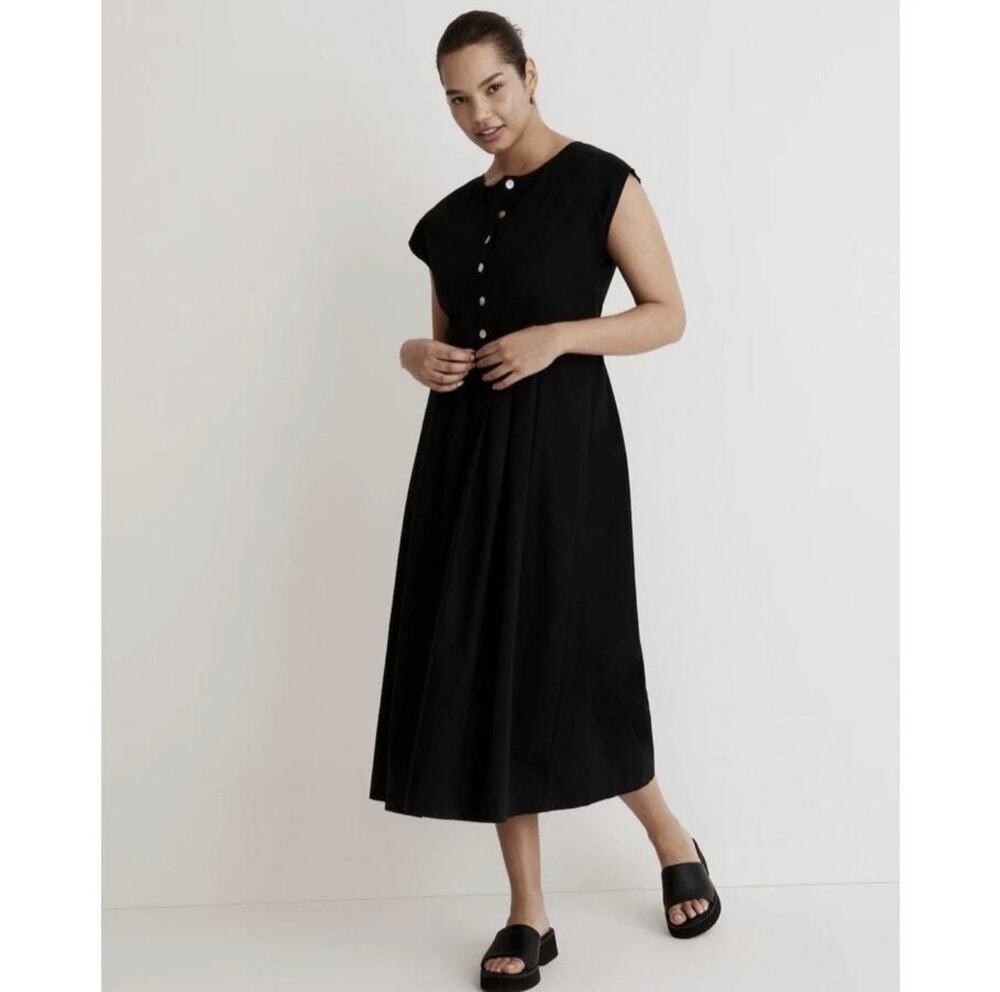 Madewell-Poplin Button-Front Midi Dress Size XL Minimalist Cotton Lagenlook